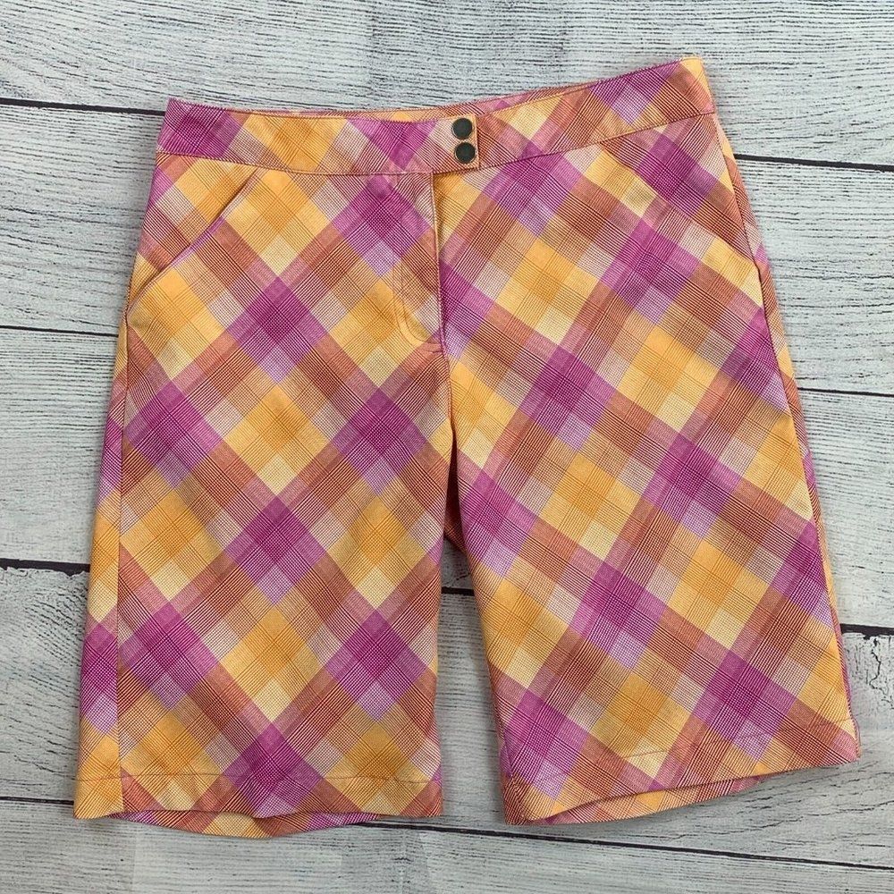 PGA Tour Pink and Yellow Plaid Athletic Shorts